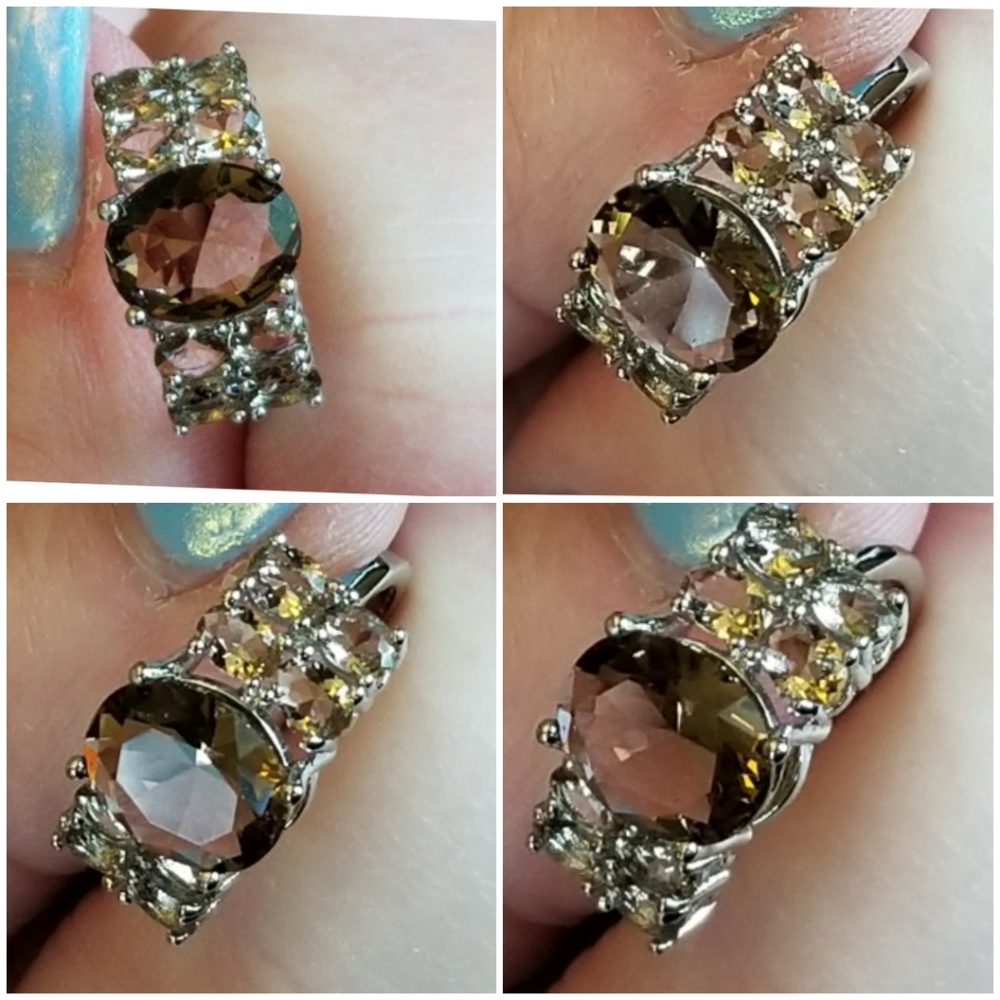 Genuine 5ct Smokey Topaz Cluster Ring Size 5.5 - Picture 5 of 7